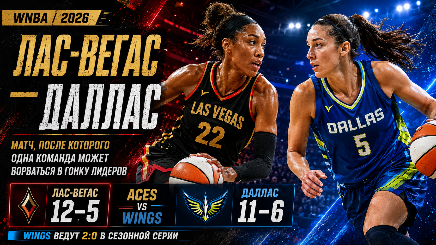«Лас-Вегас» — «Даллас»: матч WNBA, после которого одна команда может ворваться в гонку лидеров