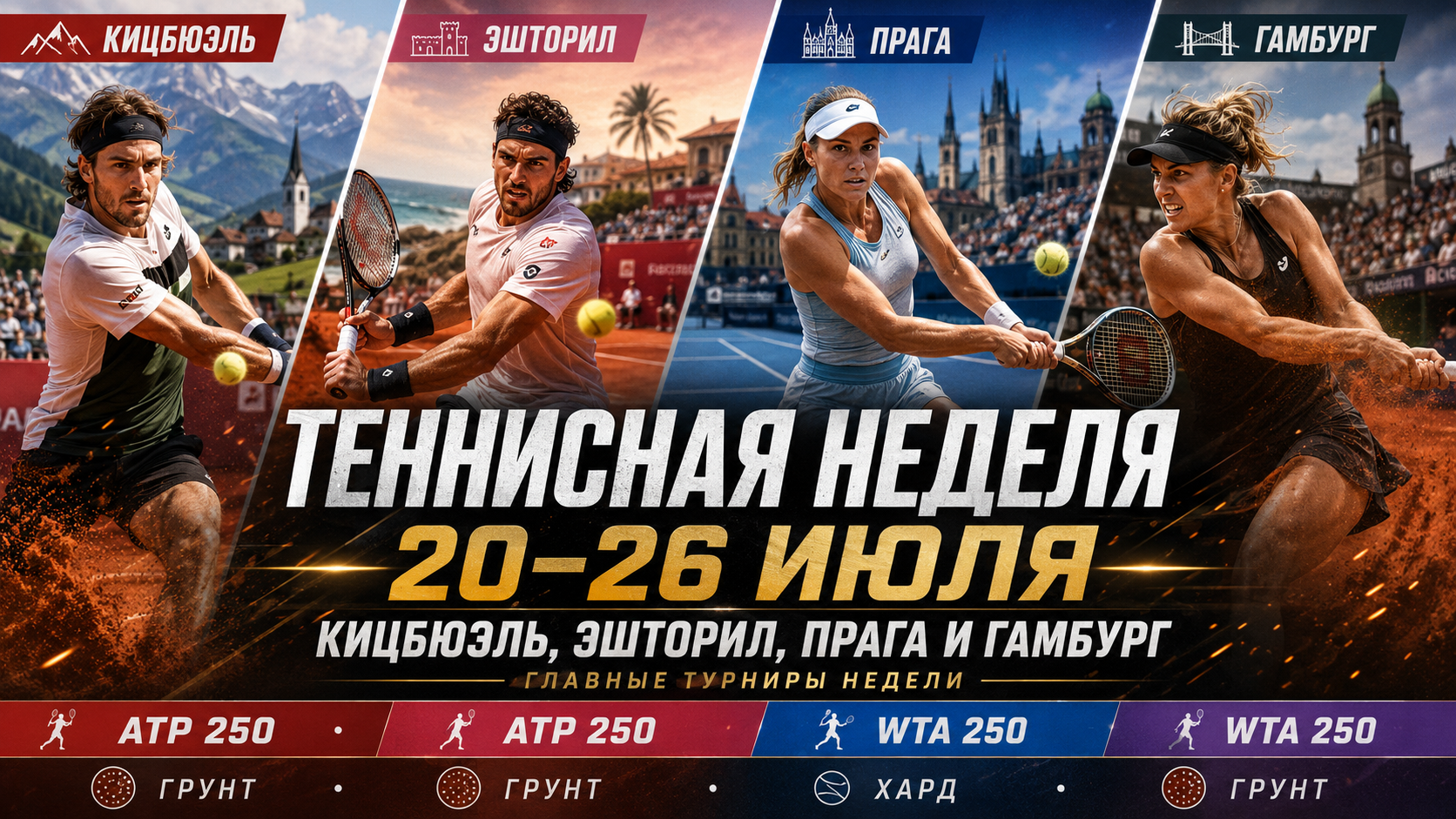 Теннисная неделя 20–26 июля: Кицбюэль, Эшторил, Прага и Гамбург