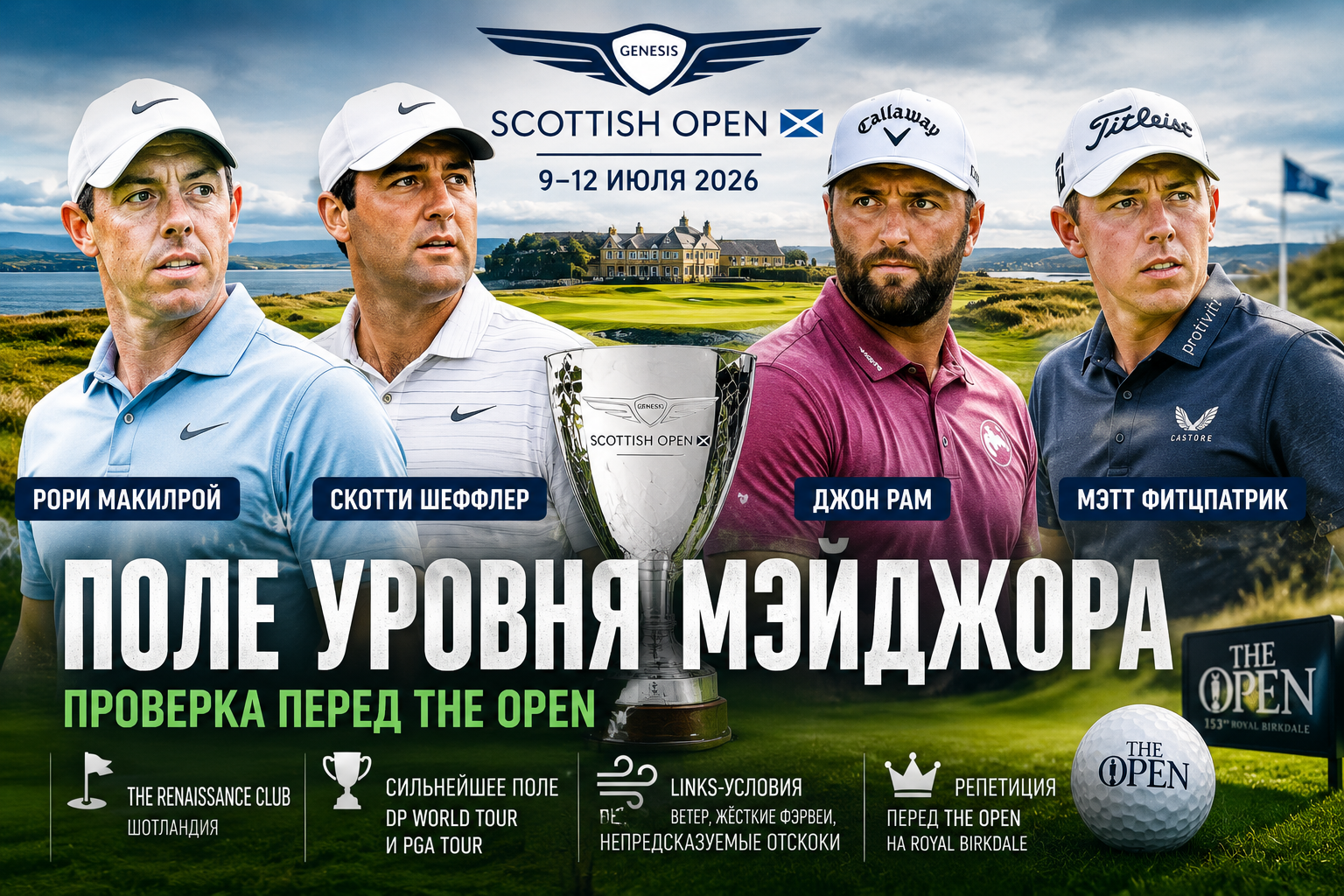 Scottish Open собрал поле уровня мэйджора: почему МакИлрой, Шеффлер и Рам начинают битву ещё до The Open